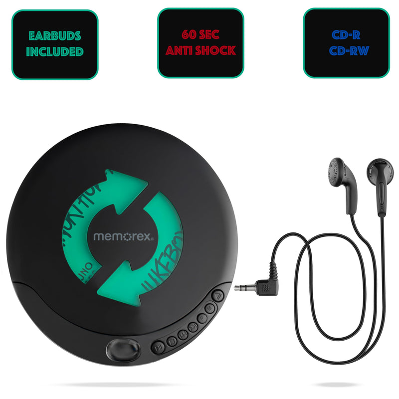 [AUSTRALIA] - Memorex MX-DM80 Portable CD Player | Compact Disc Player with Anti-Shock Technology | LCD Display, Stereo Earbuds, Low Battery Indicator | CD/CD-R/RW Compatible for Personal Music 
