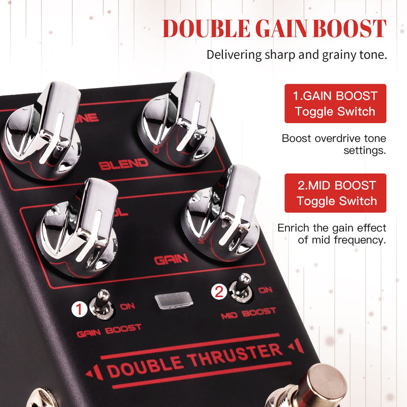JOYO Bass Guitar Pedals High Gain Overdrive Effect Pedal with Independent Mid Frequency and Gain Boost for Bassist Electric Guitar Bass (DOUBLE THRUSTER R-28) Bass,Overdrive Brown