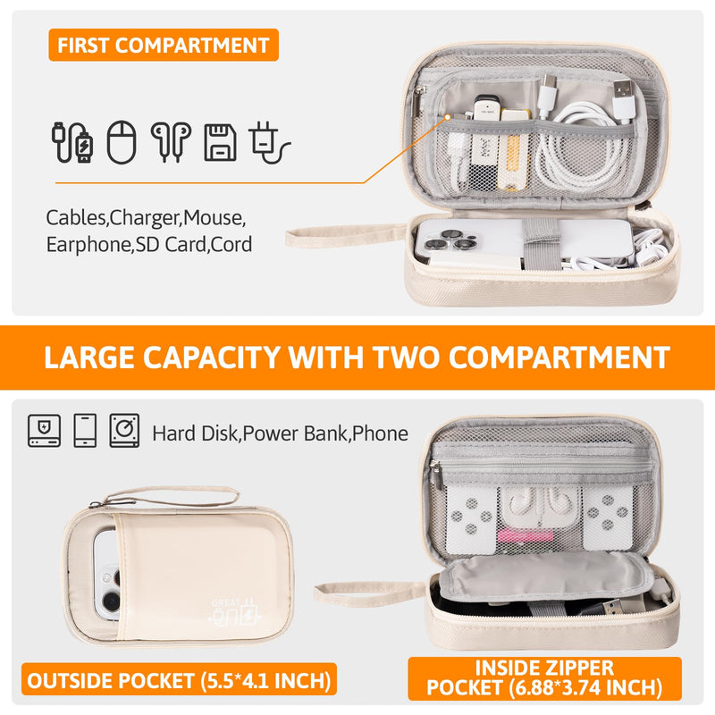 OrgaWise Electronics Organizer, Electronic Accessories Bag Storage Case Travel Waterproof Bag for Phones, Cables, Chargers (S2-Beige) S2-Beige
