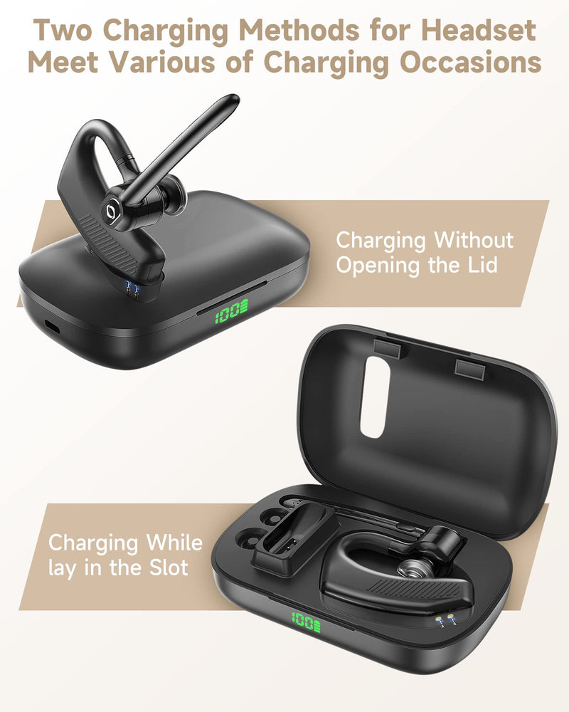 Bluetooth Headset Wireless Earpiece iPhone Android Wireless Charging Case Microphone Earpiece Handsfree Single Ear Headset LED Digital Display Phones Computer Work 180H Playtime 1000mAh Drivers