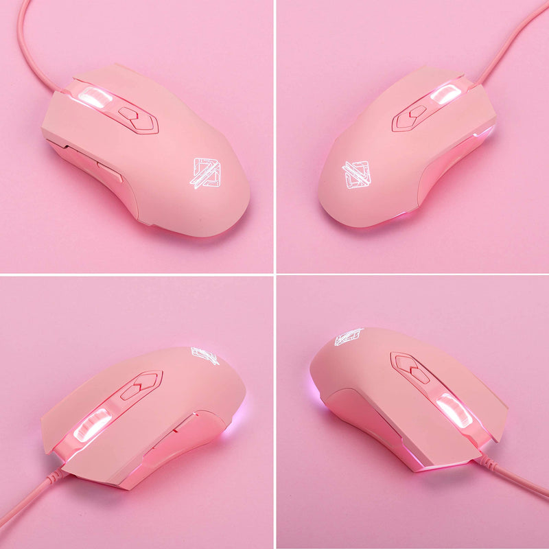 Lomiluskr AJ52 Gaming Mouse Wired, 7 Programmable Buttons, Computer Mice with RGB LED Backlit, 200-4800 DPI Adjustable,for Windows/Mac OS/Linux (Pink) Pink