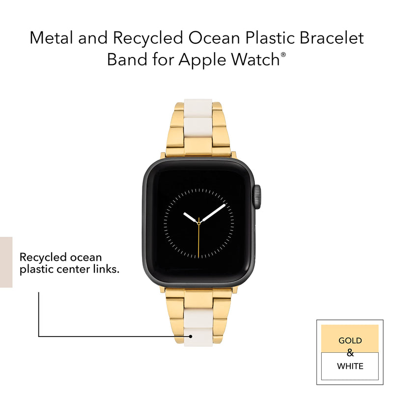 Anne Klein Oceanworks Plastic Link Bracelet for Apple Watch, Secure, Adjustable, Fits Most Wrists Gold/White 42mm (Series 10) & 38/40/41mm