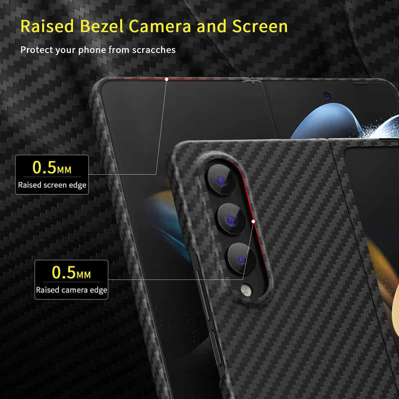 memumi Real Carbon Fiber for Samsung Galaxy Z Fold 4 5G Case, Sturdy Durable Carbon 0.5 mm Slim Case for Galaxy Z Fold4 Carbon Fiber Aramid Fiber with Military-Grade Drop Protection Black
