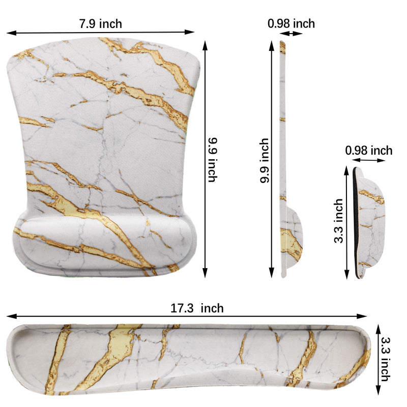 ArtSo Keyboard Wrist Rest and Mouse Pad with Wrist Support, Ergonomic Mouse Pad, Durable & Comfortable & Lightweight for Easy Typing Pain Relief, Memory Foam Keyboard Mousepad Set, White Yellow Marble