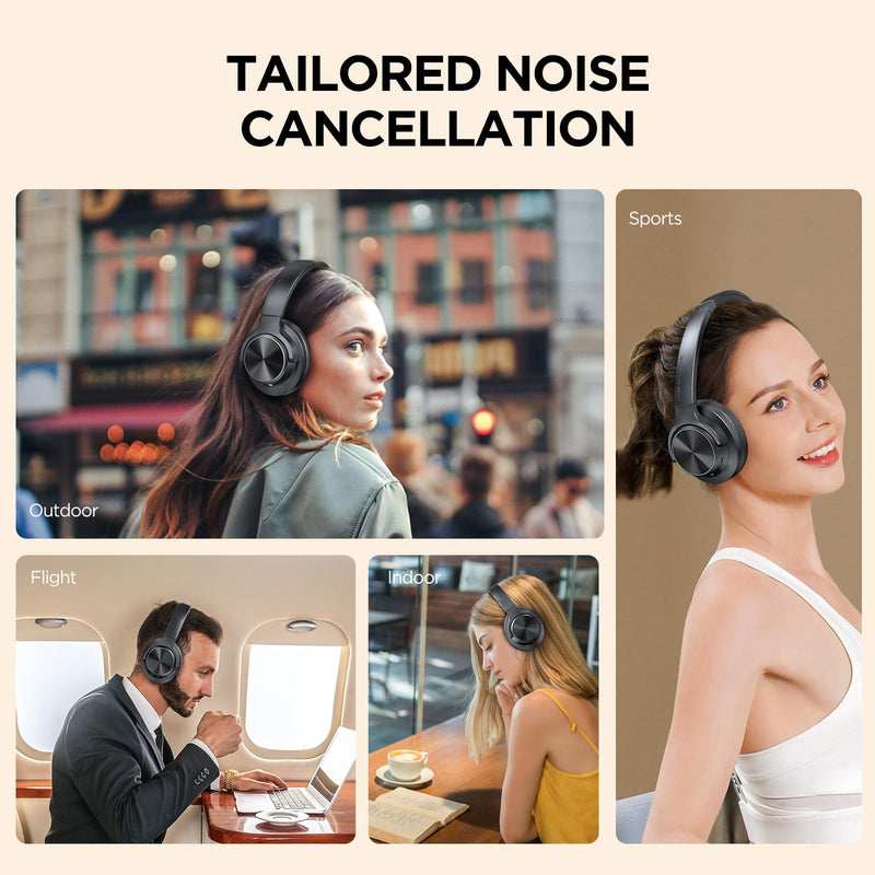 Hybrid Active Noise Cancelling Headphones 130H Wireless Over Ear Headphones | Bluetooth, Hi-Res Sound, Deep Bass, Spatial Audio, Dual Connection, Custom EQ via App, Comfortable Fit for Travel Home Office Black
