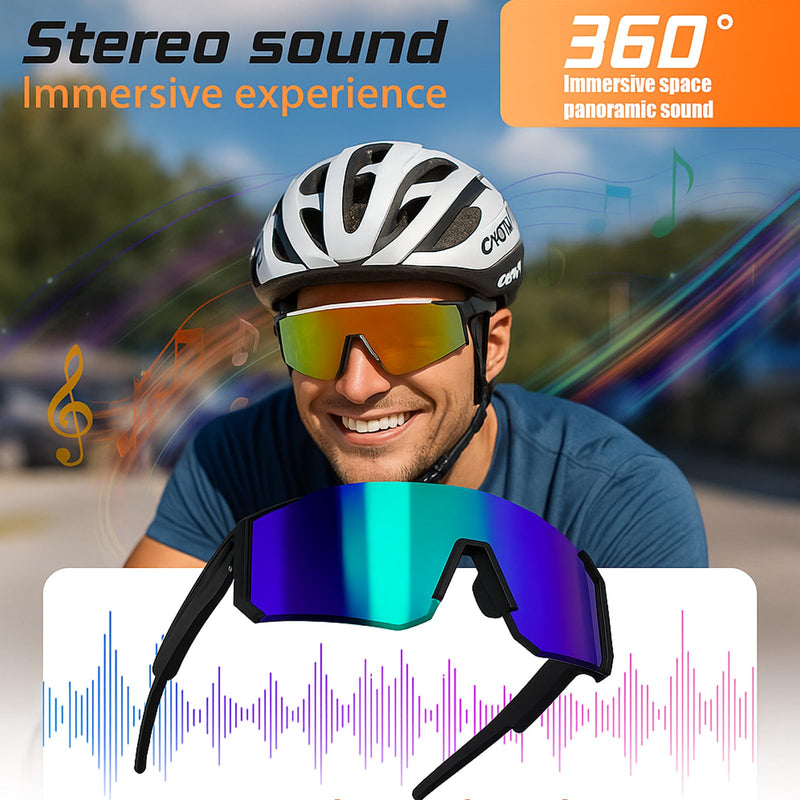 Yihou Smart Glasses Bluetooth Sunglasses Cycling Glasses with Open Ear Speaker Answer Calls for Outdoor Activities Greenpurple-black