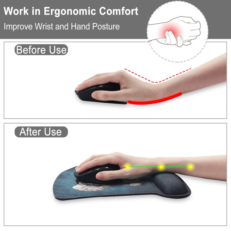 Ergonomic Mouse Pad with Gel Wrist Rest Support, HOMKUMY Cute Mouse Pads with Non-Slip Rubber Base Wrist Rest Pad for Home, Office & Travel Easy Typing & Pain Relief, Peony Black
