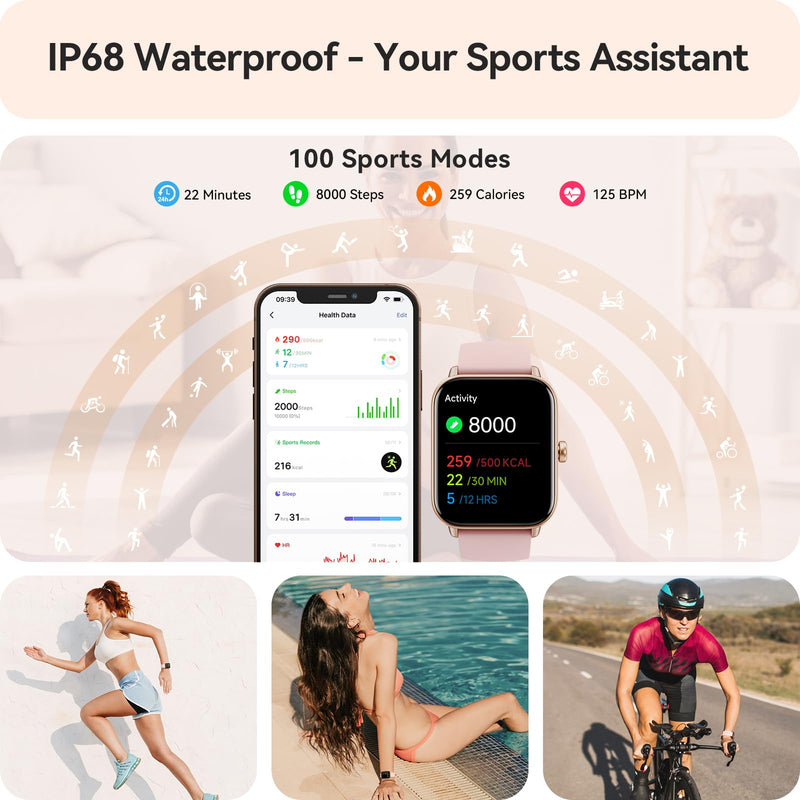 Smart Watch for Women Android & iPhone, Alexa Built-in, IP68 Waterproof Activity Fitness Tracker with Bluetooth Call (Answer/Make), 1.8" Smartwatch with Heart Rate/SpO2/Sleep Monitor, 100+ Sports Mode | Pink 1.8 inches