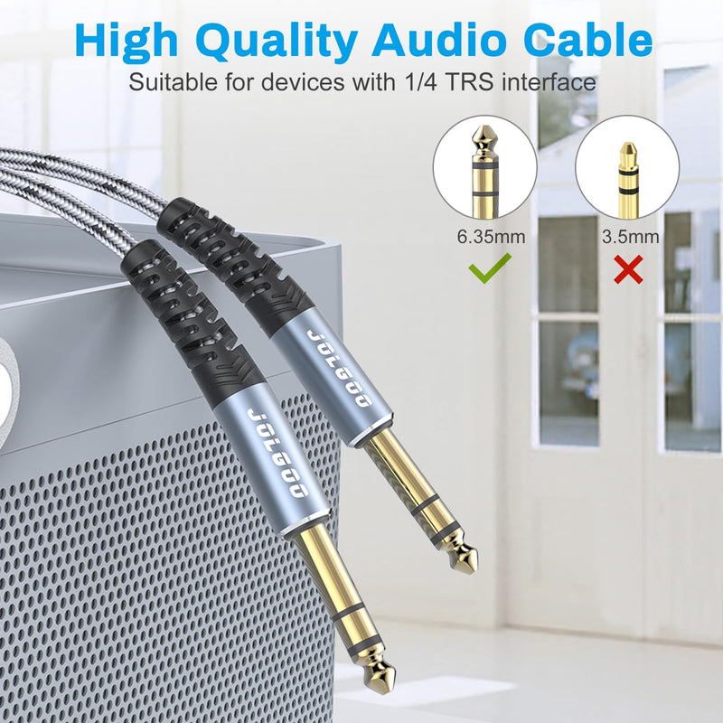 1/4 Inch TRS Instrument Cable 15 FT 2-Pack, Quarter inch Audio Cable, 6.35 Balanced Interconnect Line for Electric Guitar, Bass, Keyboard, Mixer, Amplifier, Speaker, Electric Mandolin 15 Feet TRS Cable 2-Pack Grey