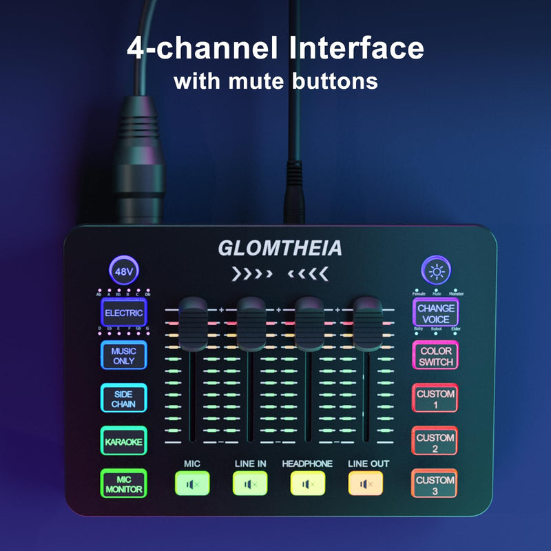 Gaming Sound Board Audio Interface Voice Changer for PC PS4 PS5 Streaming Mixer Soundboard Compatible with XLR Condenser/Dynamic Microphone