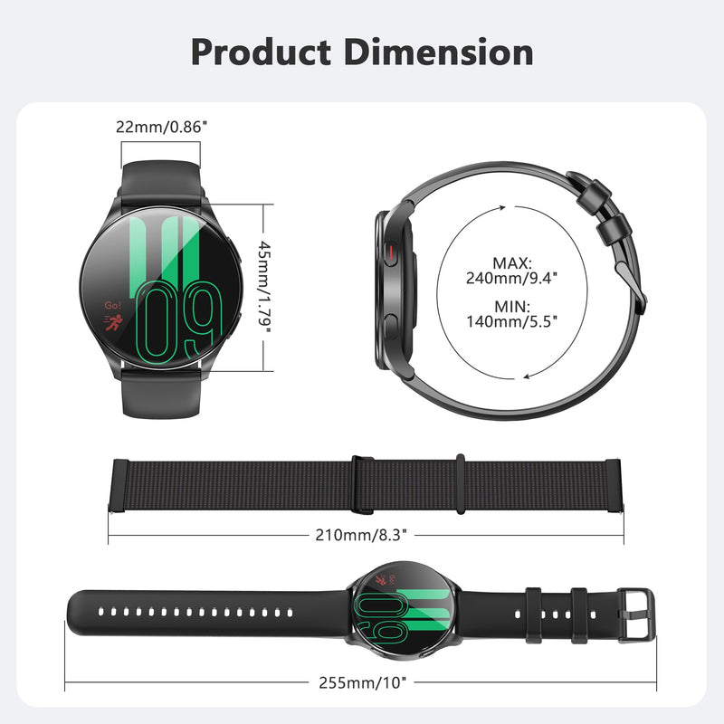 Blackview Smart Watch for Women Men (Make/Answer Calls),1.43''AMOLED Touchscreen Fitness Tracker with 100+ Sports Modes, Heart Rate/SpO2/Sleep Monitor/2 Straps, Smartwatch for iPhone & Android W40-Black