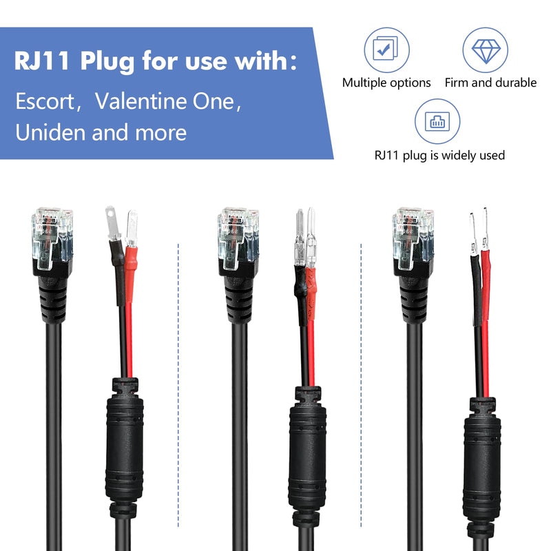 Radar Detector Hardwire Power Cord, Rearview Mirror Plug Cable, with Inline Fuse Holder,Suitable for Escort Beltronics Valentine One Cobra Whistler Radar Detector,3-Piece Set,9.8'' (DC3.5) RJ11-9.8in