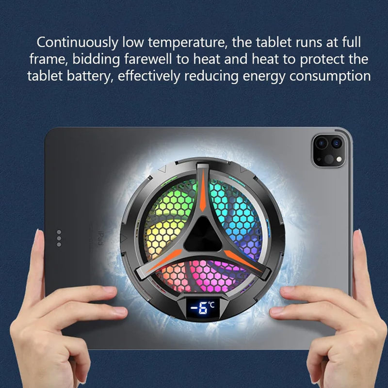 iPad Cooler Magnetic Tablet Fan Cooler with LED Display for MacBook/Surface pro/Samsung Tab/Steam Deck,Universal Semiconductor Radiator for Desk Work, Gaming, Streaming Live, Watch Movie, Black