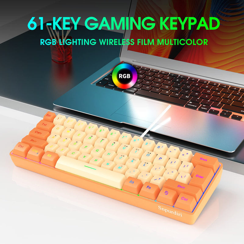 Snpurdiri 60% Wired Gaming Keyboard, RGB Backlit Ultra-Compact Mini Keyboard, Waterproof Mini Compact 61 Keys Keyboard for PC/Mac Gamer, Typist, Travel (Orange and Cream) Orange and Cream