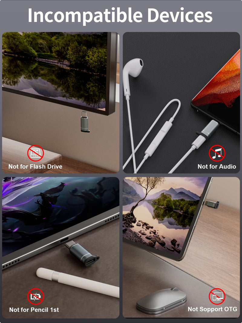 [AUSTRALIA] - Lightning Female to USB C Male Adapter-27W Fast Charging Adapter - Lightning to USB C Adapter for iPhone 15 Series/16 Pro/16 Pro Max/Plus, iPad Air, Galaxy S23/Note 20, Pixel 8 9, 4 PCS, Grey 4 Pack 