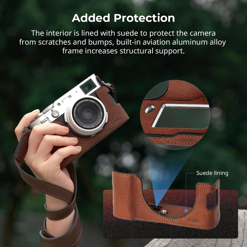 SMALLRIG X100VI Half Leather Case Kit with Shoulder Strap, Retro Style Leather Camera Half Leather Case with Aluminum Alloy Frame for FUJIFILM X100VI (Brown) - 4699 Brown