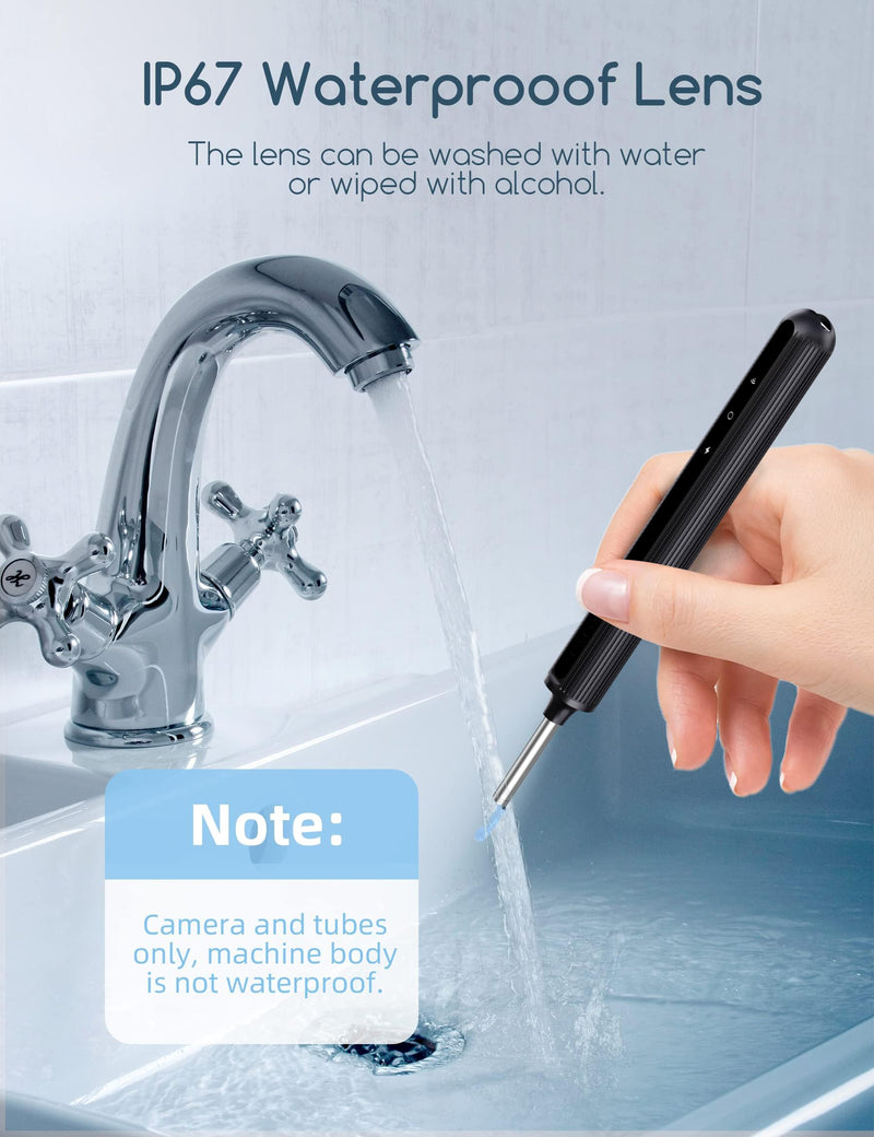 Earwax Remover Otoscope, Qimic WiFi Ear Cleaner, 1080P Ultra Thin HD Wireless Waterproof Ear Mirror with 3.5 mm Lens and 6 LEDs for iPhone, iPad and Android Smartphones Black