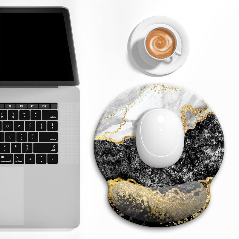 Atufsuat Ergonomic Mouse Pad with Wrist Support, Marble Memory Foam Rest Pads, Cute Computer Laptop Office Accessories Decor, Pain Relief Mousepad for Gaming Work Men Women, Black Gold Marble