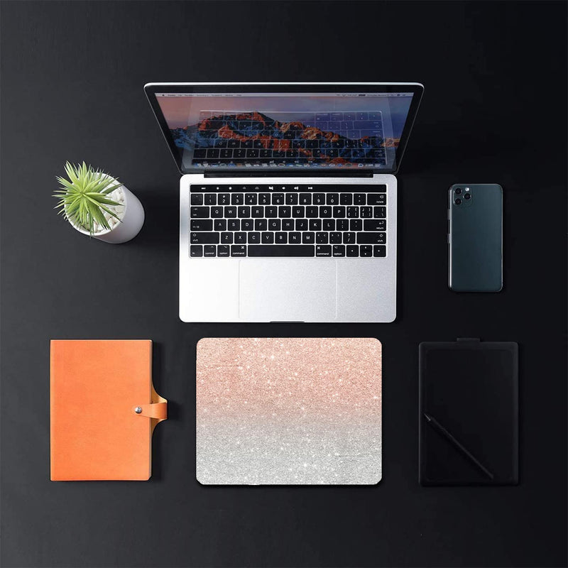 LTHAOGUO Mouse pad, Trendy Rose Gold Glitter Ombre Silver Waterproof Non-Slip Rubber Mousepad, Laptop Office Computer Decor Cute Desk Accessories Customized Design and Rose Gold and Silver Glitter Ombre