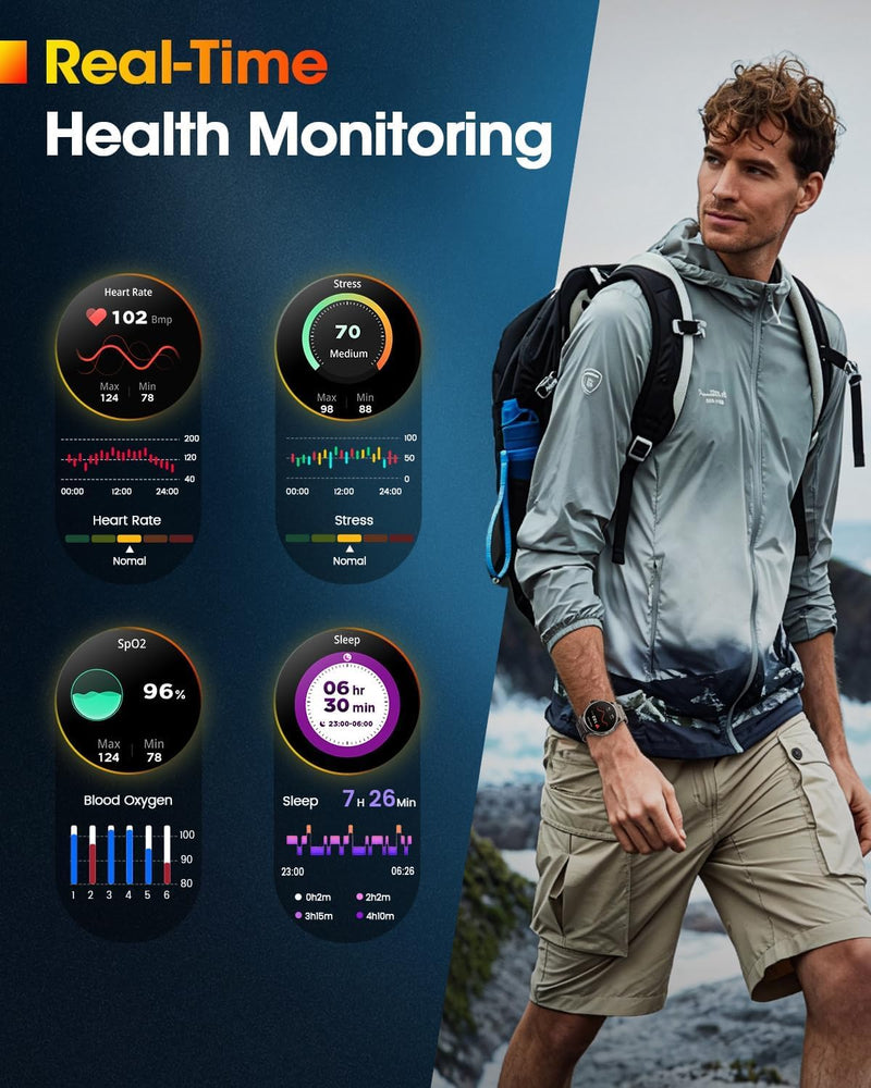 LIGE Smart Watch for Men with 1000mAh Battery/Flashlight, 1.85'' Military Smartwatch with 5ATM Waterproof/Heart Rate/Sleep Monitor,Answer Make Calls Fitness Tracker for Android iPhone Black