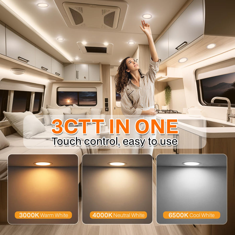 URing Set of 3 LED Recessed Spotlights, 12 V, Dimmable, 3 W Ceiling Spotlights, 55-58 mm Spotlights, 12 V, 3000 K, Warm White, 4000 K, Neutral White, 6000 K, Cool White, Recessed Spotlights, LED 15 mm