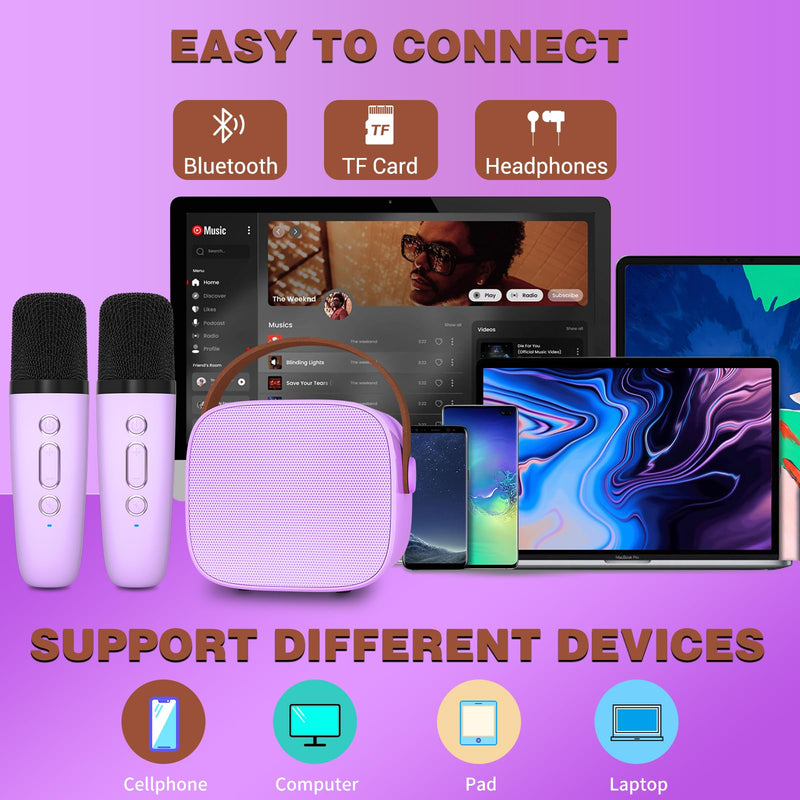 Karaoke Machine for Kids,Most Popular Birthday Gifts for 3, 4, 5, 6, 7, 8, 9, 10,11,12 +Year Old Girls Boys,Mini Karaoke Machine with 2 Wireless Microphones,Portable Bluetooth Home Party (Purple) 2 Mic Purple2