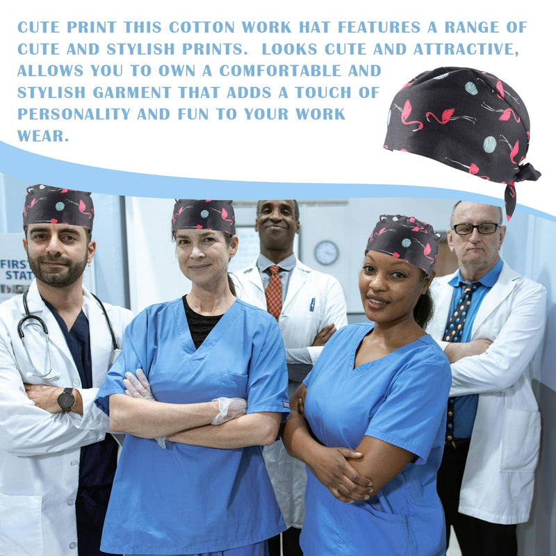 LNQ LUNIQI Women's Surgical Cap Fabric, Pack of 2 Adjustable Surgical Caps, Flamingo Surgical Headwear, Doctor for Dentist, Nurse, Anaesthesiologist, Surgery