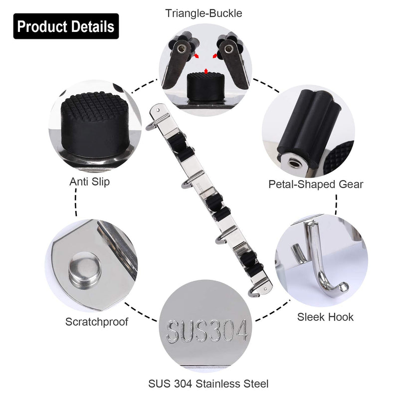 Mop Holder Stainless Steel Wall Mount Broom Tool Holder with 4 Hooks and 3 Quick Release for Home Kitchen Bathroom Garage Garden Black