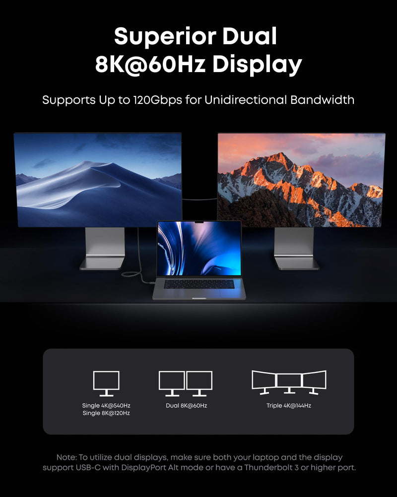 Anker Prime Thunderbolt 5 Cable, 3.3ft USB-C to USB-C Cable, 240W Charging | 80Gbps Data Transfer, Up to 120Gbps Bandwidth, 8K/4K Displays, for iPhone 16, MacBook and More (Thunderbolt 5-Certified)