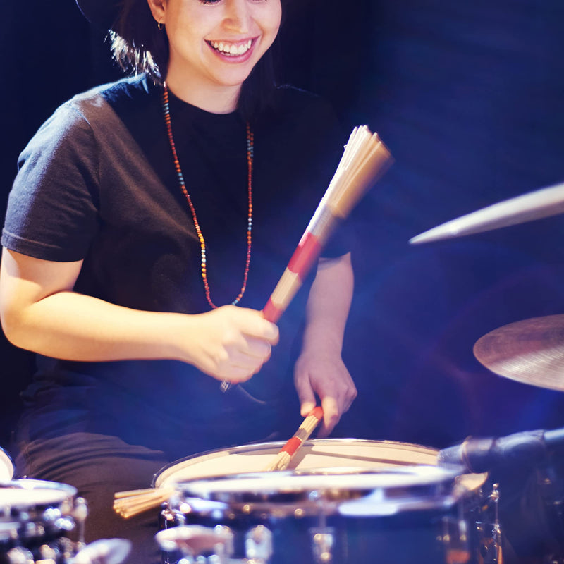 1 Pair Retractable Drum Wire Brushes with Comfortable Aluminum Handles and 1 Pair Rods Drum Sricks Brush for Jazz Cajon Folk Rock Band Drummers Amateurs Beginners (Gold) Gold