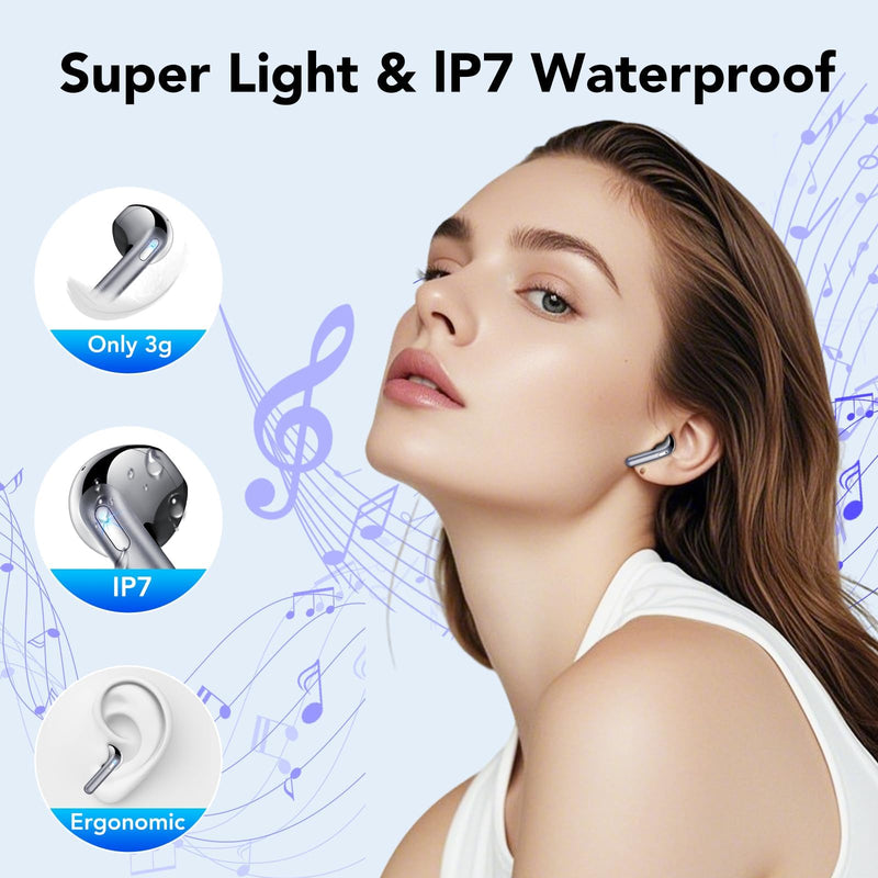 Wireless Earbuds, Bluetooth Headphones 5.4, 50H Playtime LED Display Deep Bass Ear Buds with 4 ENC Noise Cancelling Mic, IP7 Waterproof in-Ear Earphones for Phone Tablet Laptop Sports, Phantom Black