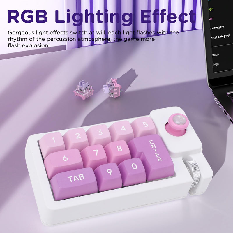 Tangxi USB C Wired Mechanical Number Pad, 12 Keys Hot Swappable Numpad with RGB LED Backlit, Metal Roller & Rocker Design, Game Macro Programmable Buttons (Green) Green