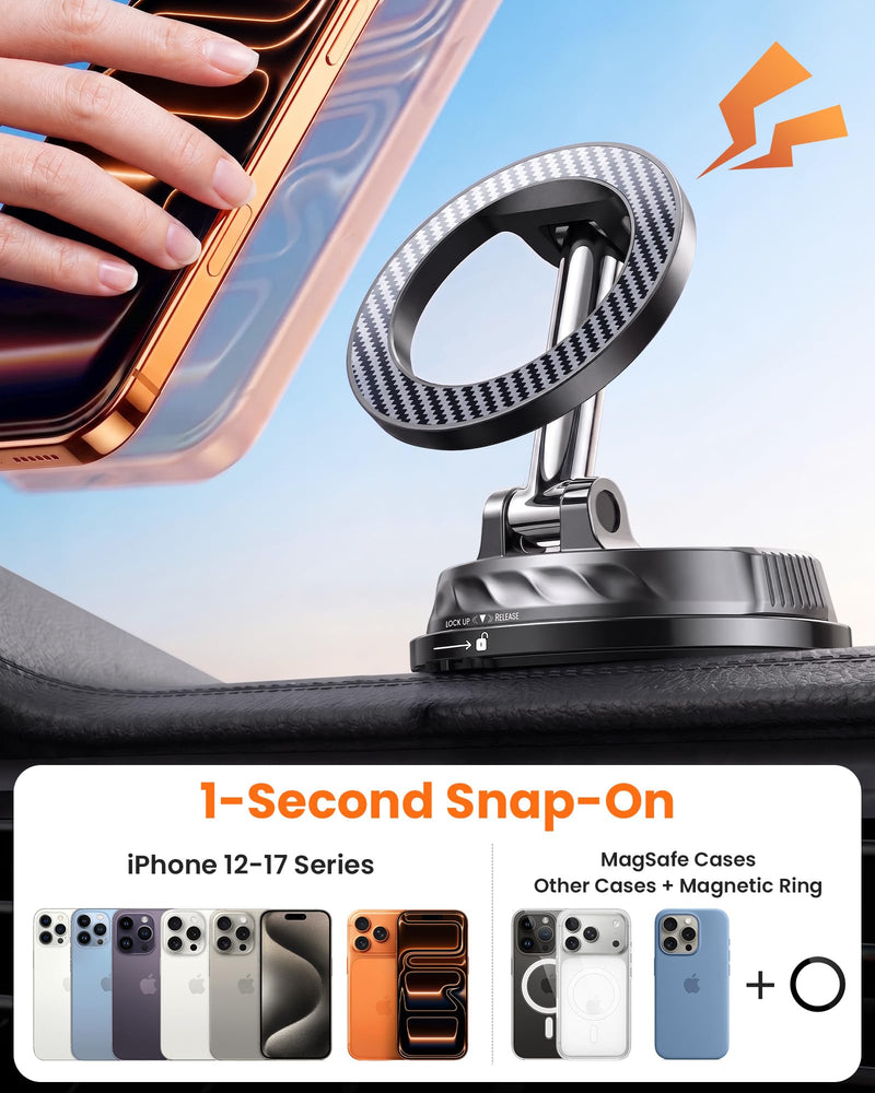 for Magsafe Car Mount, [2026 Ultra Vacuum] Magnetic Phone Holders | [98+LBS Max Suction & 3000gf Magnetic] 900° Adjustable, Car Phone Holders for Your Car for iPhone 17-12 Pro Max Air Plus