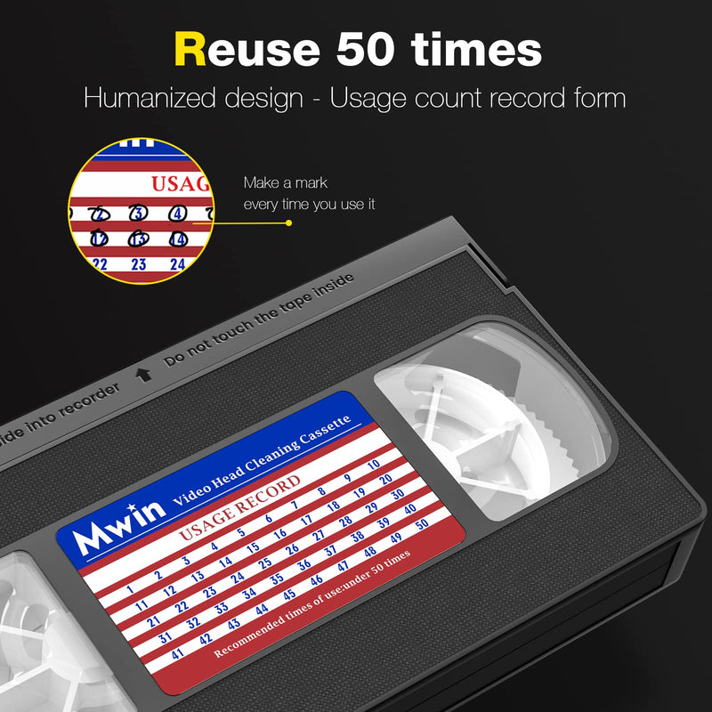 VHS Head Cleaner for VHS/VCR Players, Dry Technology- No Fluid Reusable Video Head Cleaner Tape