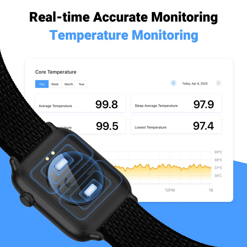 COCO Bluetooth Comfortable Health Monitoring Smartwatch for Seniors – Heart Rate, Body Temperature, Blood Oxygen, Activity Tracking, Medication Reminder, SOS Emergency PERS, Gift