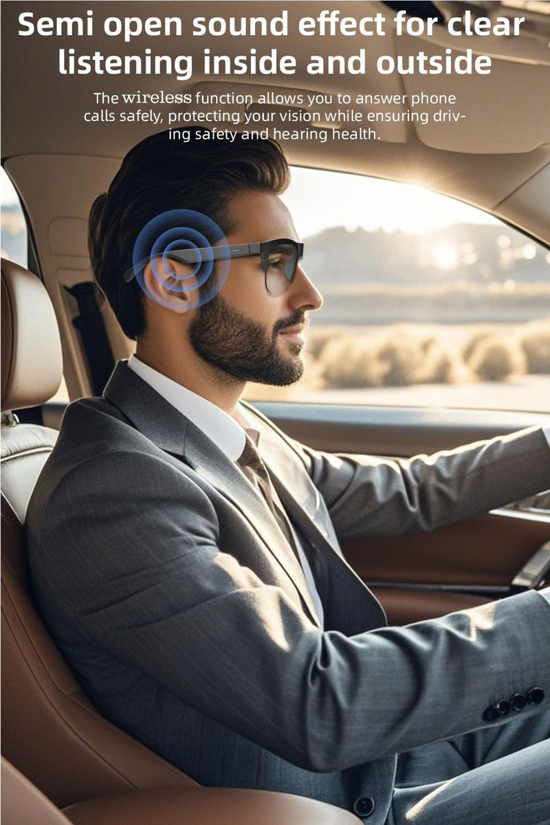 Wireless Smart Glasses Air Bone Conduction BT 5.3 - Open Ear Sport Sunglasses with HiFi Stereo Speakers, IP4 Waterproof, Touch Control, Polarized Anti Blue Light Lens for Driving, Running, Work American Black Frame-black Lens One Size Bluetooth