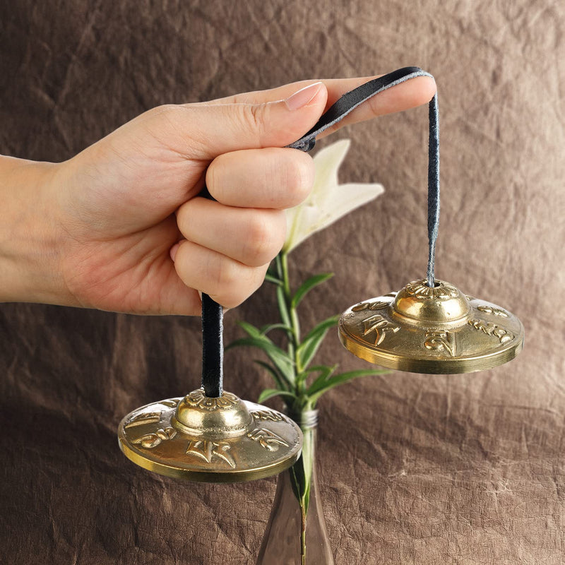 ZenBless Tibetan Tingsha Cymbals 2pcs, with Storage Box and Fabric Case, Meditation Sanskrit Brass Chime Bells for Spiritual Healing Mindfulness, Yoga Buddhist, Relaxation Musical Instruments 2.6 in(6.6cm) Sanskrit(brass)
