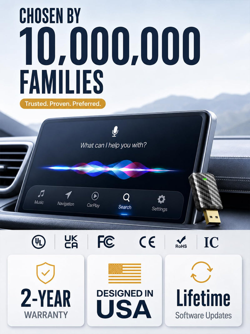 Wireless CarPlay Adapter - Convert Wired to Wireless, Fast Auto Connect and No Lag, Plug & Play USB with Gold-Plated Connector, Carbon Fiber Design, Compatible with iPhone 6 or Above
