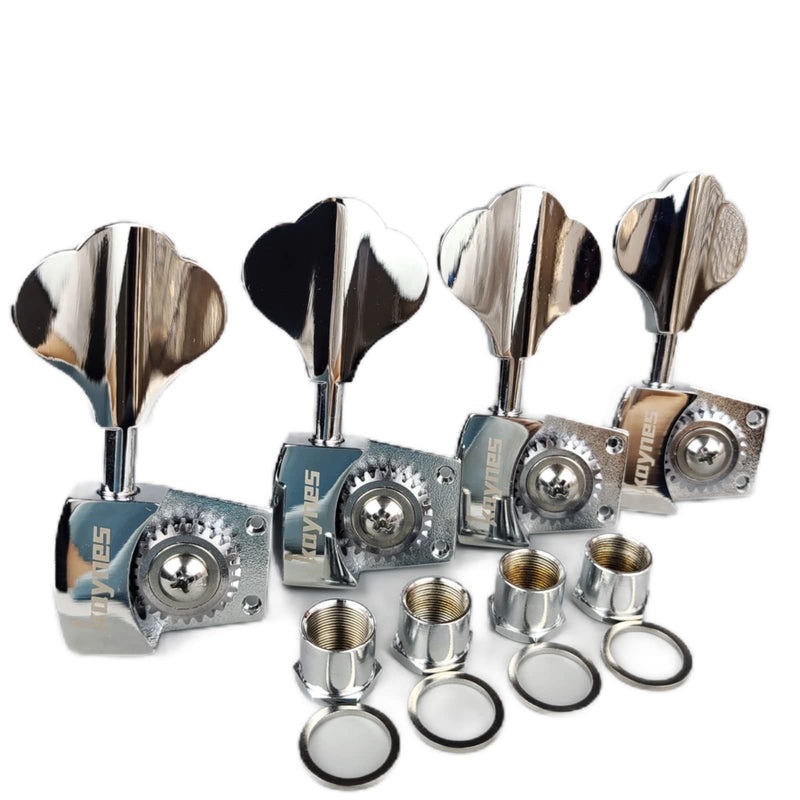 KAYNES Bass Tuners 1:26 Ratio Open Gear Tuning Key Pegs Guitar Machine Head Tuners for Jazz or Precision Electric Bass Instruments Chrome Silver (4 for Right)