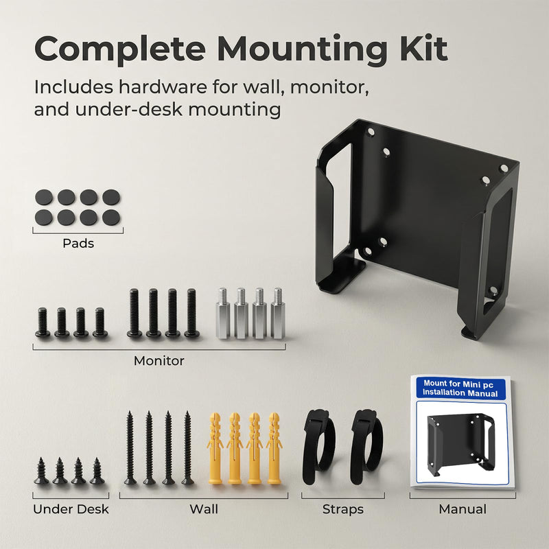 Metal Mini PC Mount for GEEKOM A5, AE7, AE8, IT8, IT11, IT12, IT3, IT15 Mini PC, Vesa/Wall/Under Desk, for GEEKOM Mini PC Wall Mount, Easy to Install, Black