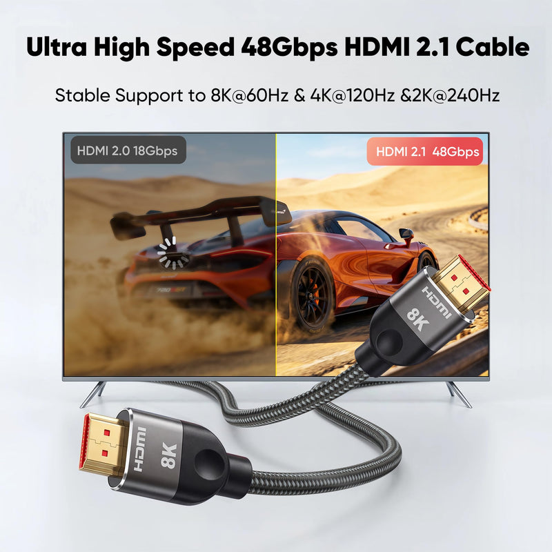 8K HDMI 2.1 Cable 1FT(12Inch) 10-Pack, Ultra High Speed 48Gbps Braided HDMI Cord, Support HDR10+, eARC, VRR, QMS, QFT, HDCP 2.2&2.3 for TV, Monitor, PC, Laptop, HDMI Switch, HDMI Splitter, KVM Grey 1