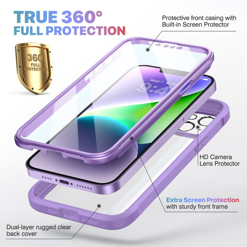 Diaclara Designed for iPhone 14 Case, Full Body Rugged Case with Built-in Touch Sensitive Anti-Scratch Screen Protector, with Camera Lens Protector for iPhone 14 6.1" (Peri Purple) iPhone 14 6.1'' Peri Purple