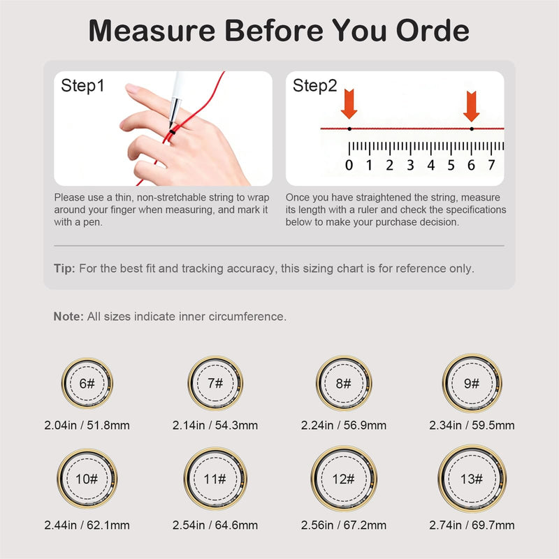 Smart Ring for Women Men, Sleep Activity Health Tracking Ring, Gold 8 | Fitness Ring for Slim Lightweight Comfortable, Waterproof Scratch Resistan, Up to 5 Days of Battery Life, No Subscription Fee 8#