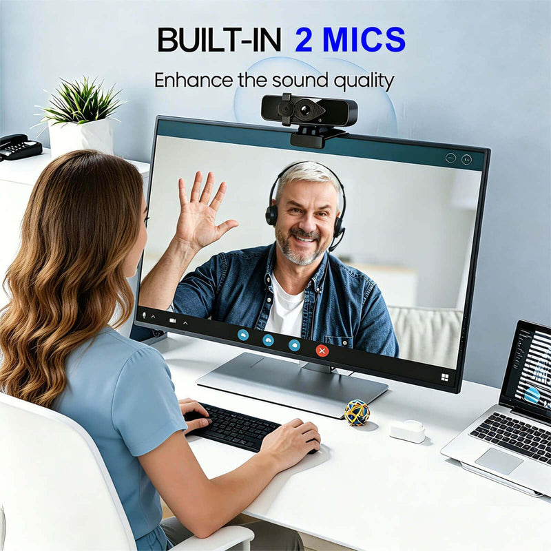4K Webcam with USB C Adapter Privacy Cover Microphone for PC Mac Laptop | 4K UHD for Zoom/Teams. Privacy shutter, 1-sec close. Noise-canceling mic. USB-C/USB-A plug & play. Works with PC/Mac/ apps.