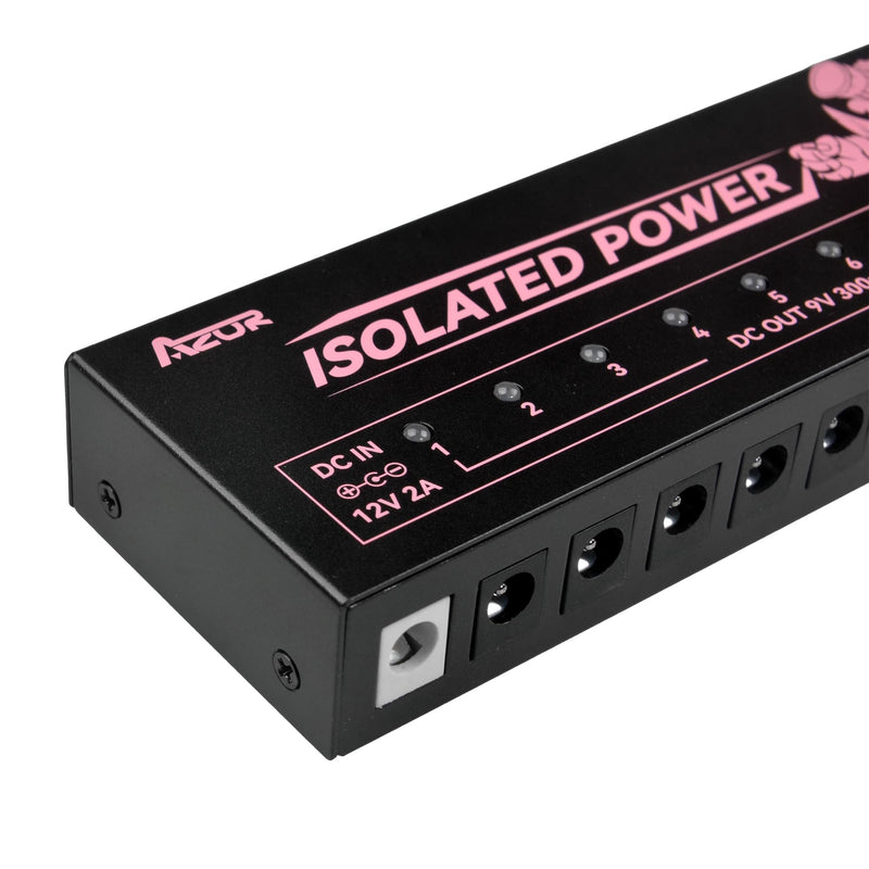 AZOR Professional 12v power supply for guitar pedals with 10 isolated Outputs - 9v power supply Compatible, Overcurrent Protection, low noise and Heat Dissipation