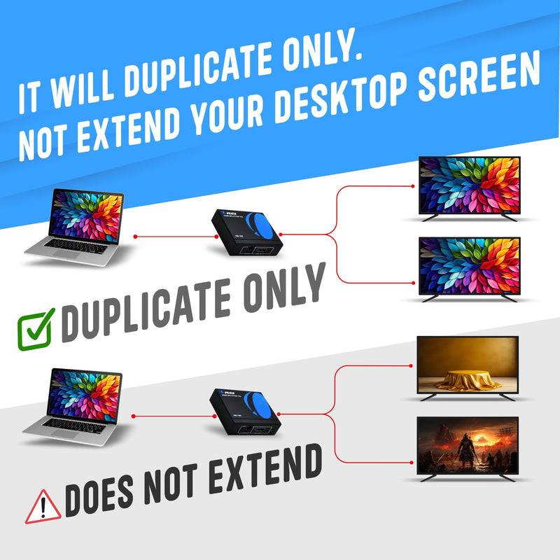 OREI 4K 1 in 2 Out HDMI Splitter Duplicate/Mirror Only UltraHD 4K @ 30 Hz 1x2 WILL NOT BYPASS HDCP HDMI Supports 3D Full HD 1080P for Xbox, PS4 PS3 Fire Stick Blu Ray Apple TV HDTV - Adapter Included 1x2 HDMI Splitter