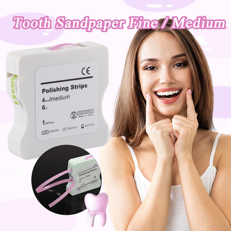Tooth Sandpaper, Portable Tooth Sandpaper, 4 mm Width, 6 m/Rolls/Box, Polishing Strips, Interdental Sandpaper, Interdental Sanding Tools for Polishing Teeth (Pink)