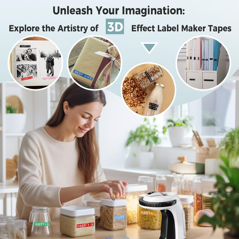 [AUSTRALIA] - Embossing Label Maker Machine with Tapes, Vintage Embossed Label Maker Manual, Retro Emboss Label Maker Old School, Embosser with 5 Rolls 9mm 3D Tapes for Home Office Kids DIY Crafting, Black 1 Label Maker+5 Tape 