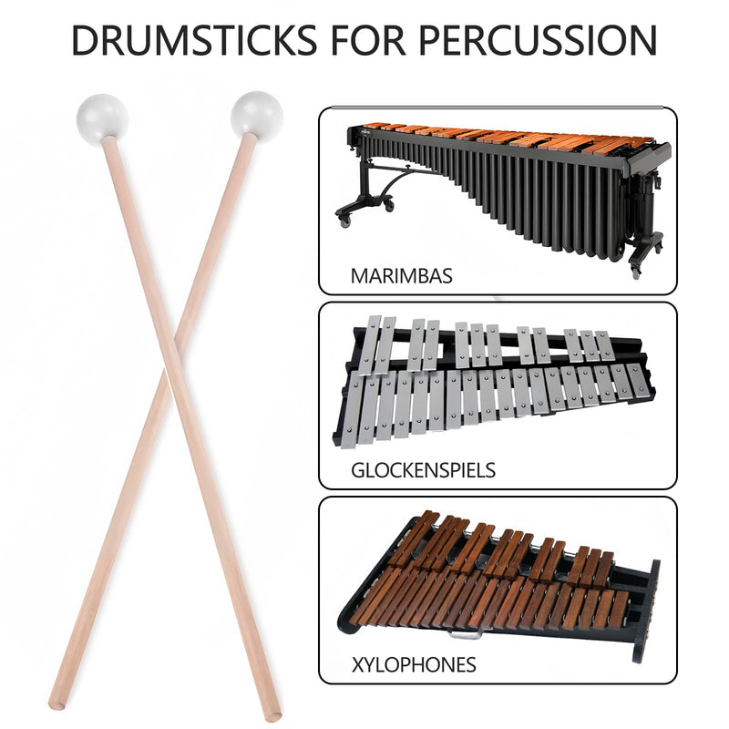 Marimba & Glockenspiel Percussion Mallets - Rubber Xylophone Sticks with Wood Handles(White)