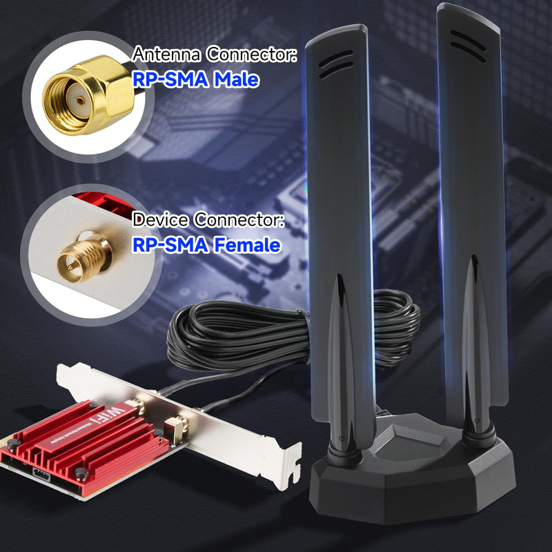 [AUSTRALIA] - Eightwood WiFi 7 Antenna Tri-Band 6GHz 5GHz 2.4GHz RP-SMA Antenna with Magnetic Base for PC Desktop Computer Gaming Motherboard PCIe Bluetooth Card WiFi 7 Router wifi 7 antenna/rp-sma connector 
